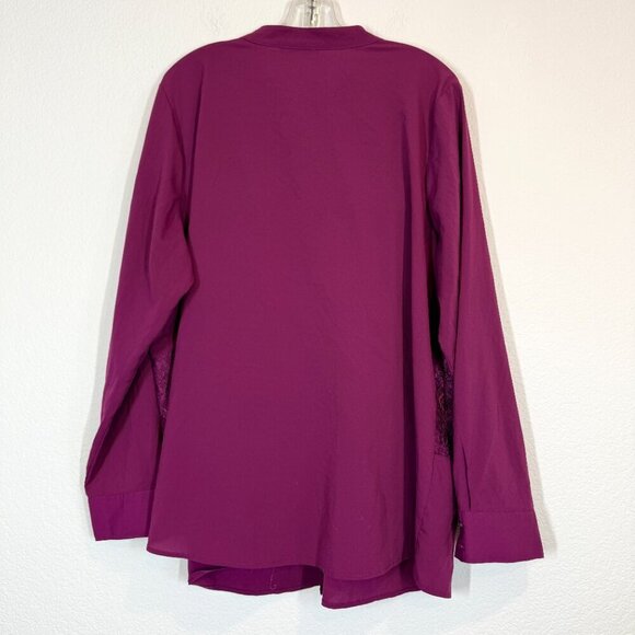 Purple Top Tunic Blouse Button Up Lace Long Sleeve Business Holiday 2X - Picture 3 of 8